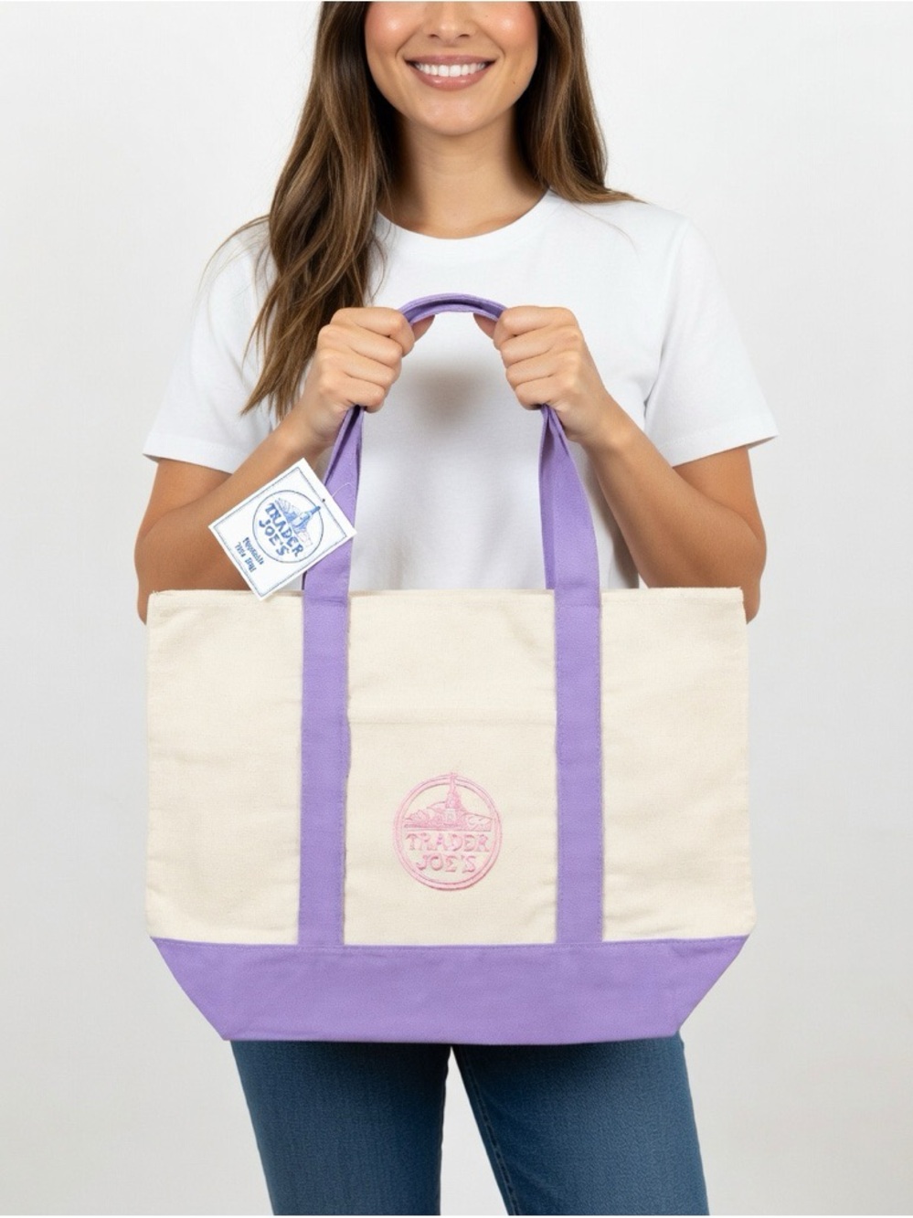 NWT Trader Joe’s Large Lavender Canvas Tote Bag Viral 2026 Limited Edition